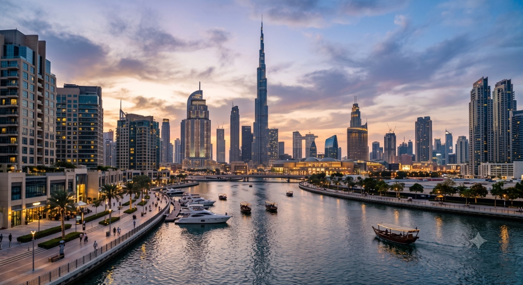 Dubai marina canal skyline